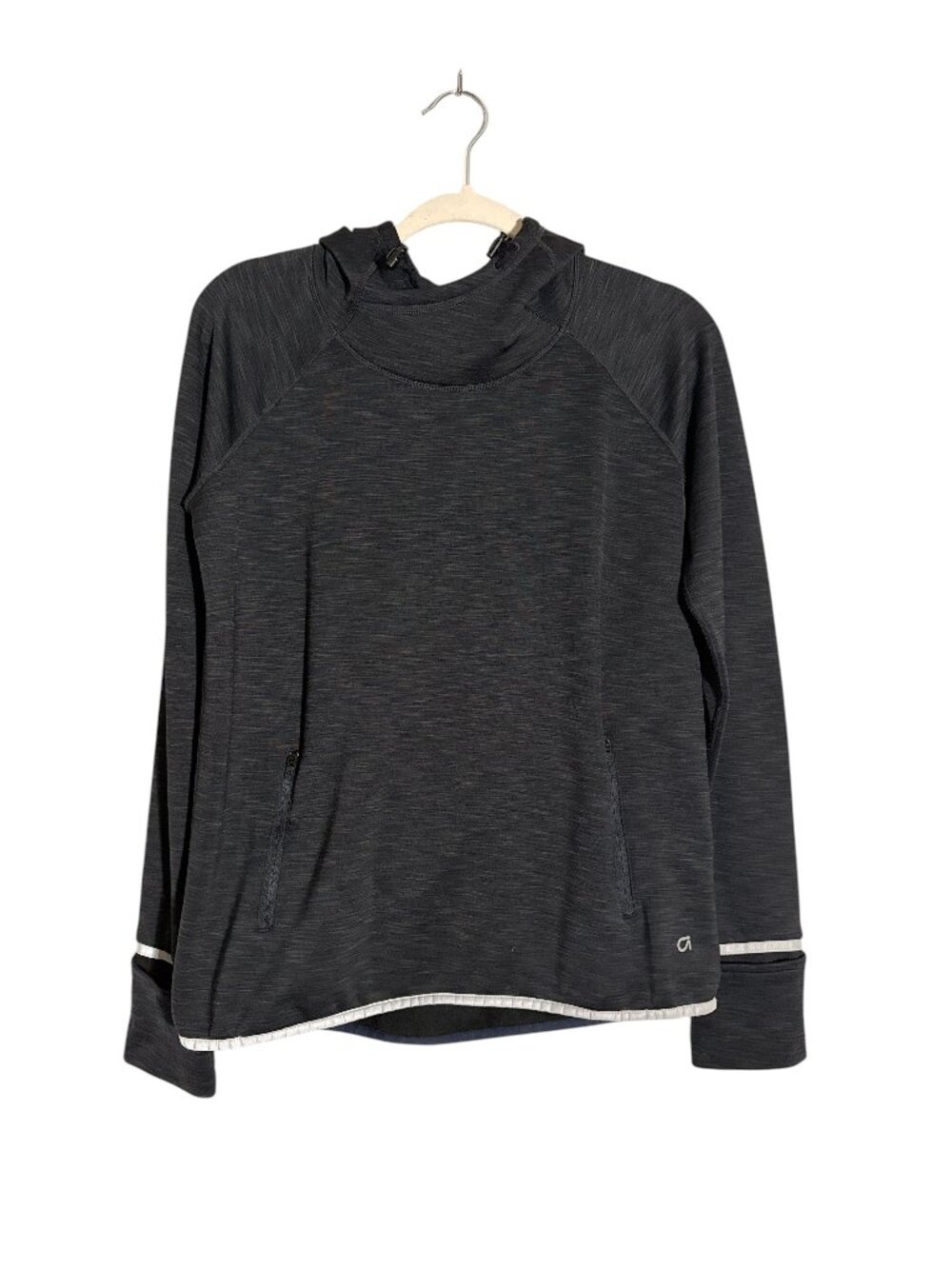 Gap Fit Black Hooded Sweatshirt Fleece Lined Zipper Pockets - Size M
